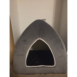 LBIEFDE Grey Pet Tent Bed for Small Cats and Dogs Soft Cave with Cushion 15x15